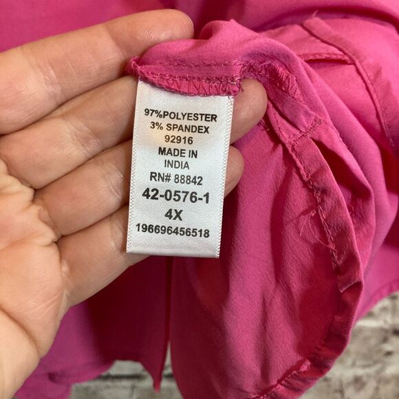 Catherines Top Womens 4X Hot Pink Tunic Long Sleeve Button Front Plus Size - Picture 4 of 14
